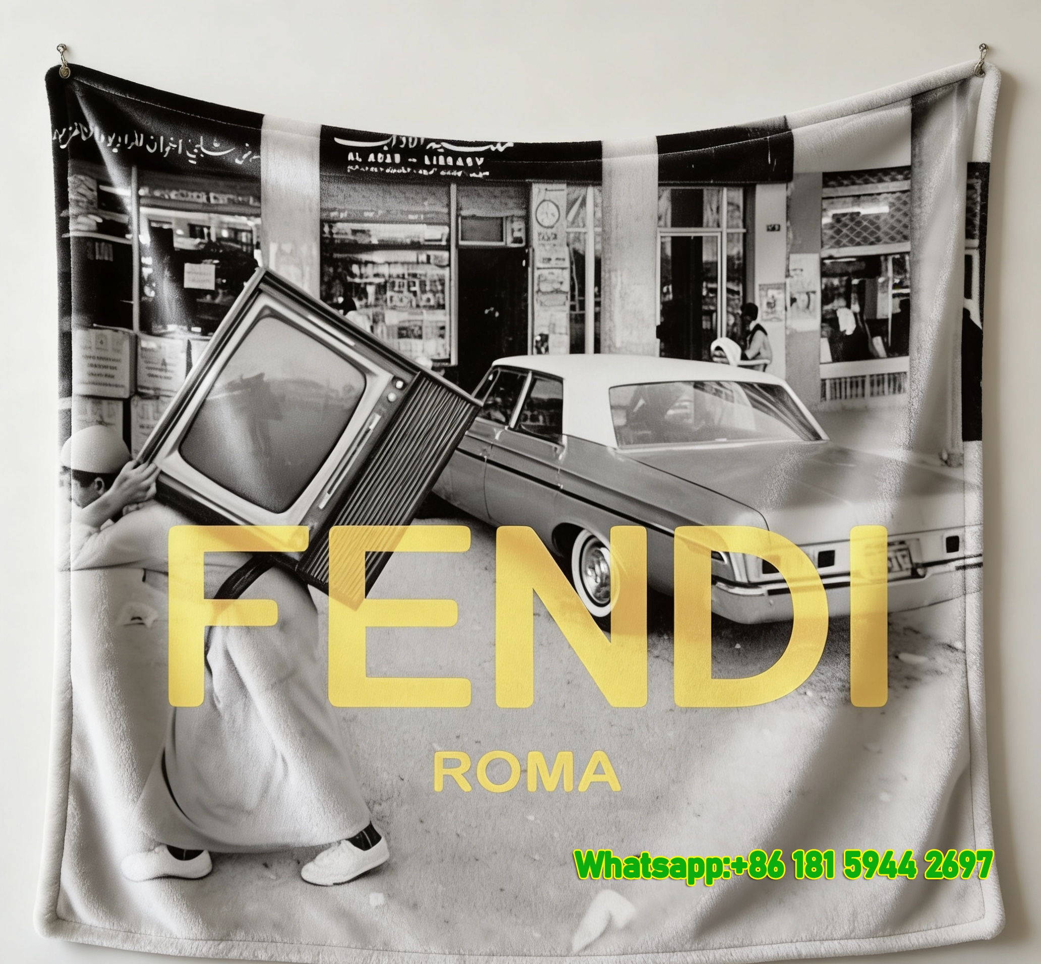 Fendi Sepia Monochrome Roma Vintage Flannel Throw Blanket IMG_9496